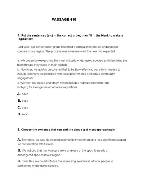 Exercises - Endangered Species: Sentence Order & Fill-in-the-Blank ...