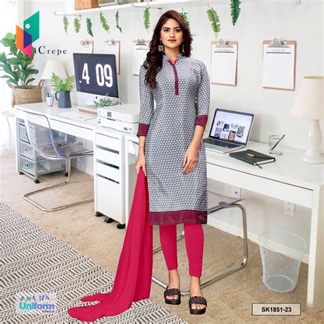 Gray and Red Women's Premium Silk Crepe Small Print Vintage Hospital U ...