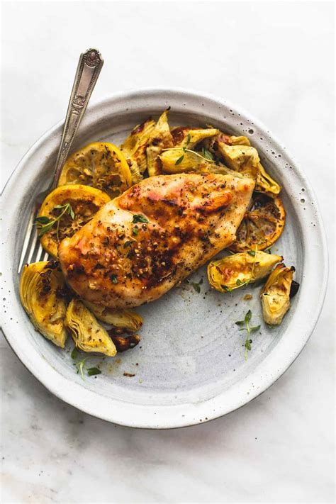 One Pan Baked Lemon Chicken and Artichokes - Creme De La Crumb