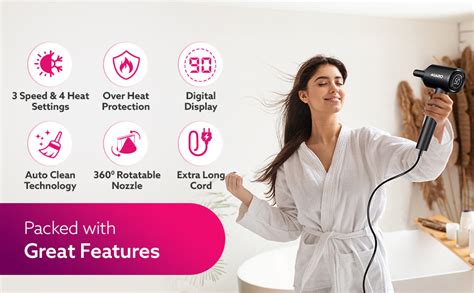 AGARO HD3240 Hair Dryer, Brushless 1600W Motor, 3 Speed & 4 temperature ...