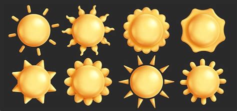 Sonnen-Icon-Clipart-Set 3D gelbe Sonnen-Clip-Kunst-Symbol-Sammlung ...