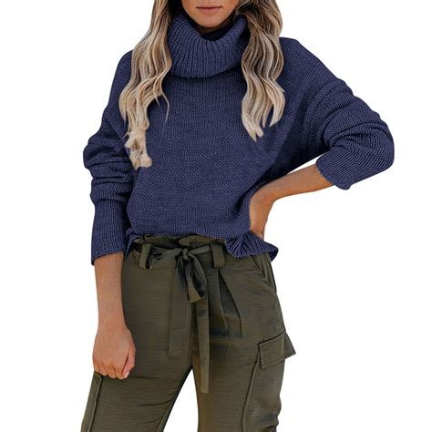 XFLWAM Turtleneck Sweater Women Oversized Cowl Neck Sweater Cable Knit ...