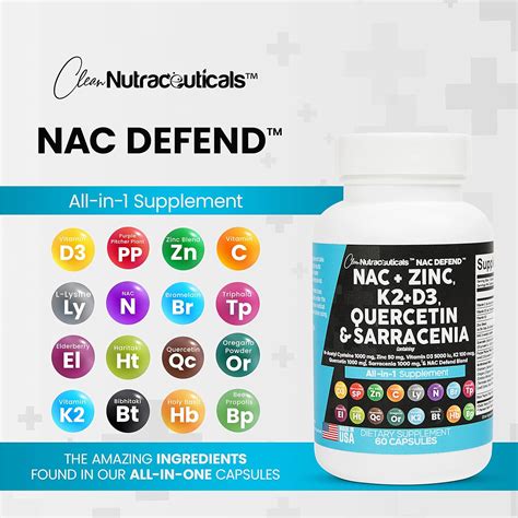Buy NAC Supplement N-Acetyl Cysteine 1000mg Vitamin D3 K2 Zinc ...