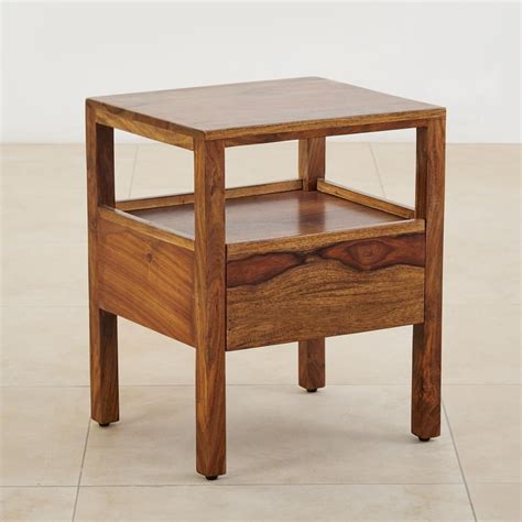 Buy Helios Rubix Sheesham Wood Bed Side Table with Drawer - Brown from ...