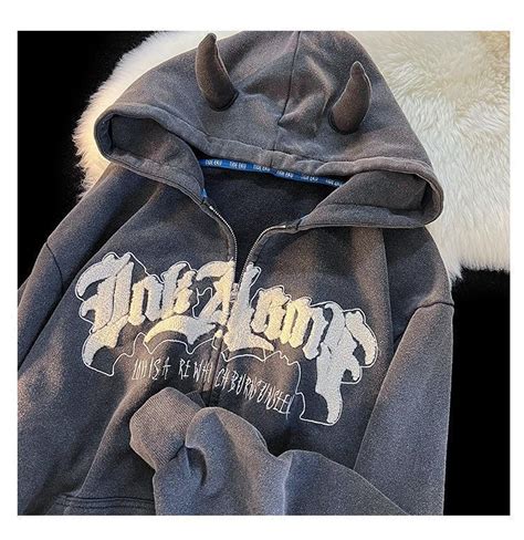 Y2K Streetwear Zip up Hoodie With Horns - Etsy Canada