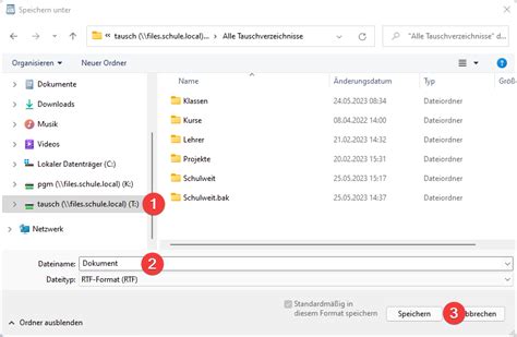Dateien im Tauschlaufwerk speichern - Dokumentation