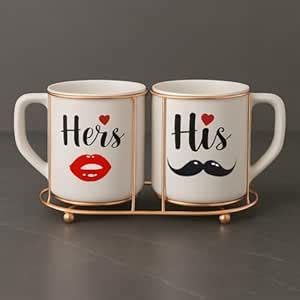 Buy STORE 2508 Couple Ceramic Coffee Mug Set with Metal Stand – “His ...