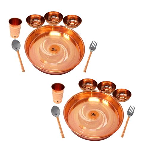 Nutristar Copper Dinner Set for 2 People. 2 Plates, 6 Bowls, 2 Forks, 2 ...