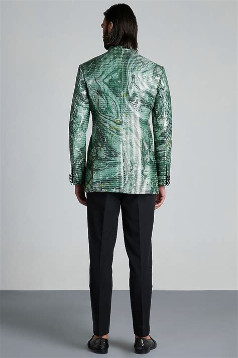 Buy Amit Aggarwal Men Emerald Handwoven Bandhgala Set at Pernia ...