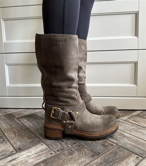 Prada PRADA BIKER Cowboy BOOTS SUEDE WOMENS 36 BROWN | Grailed