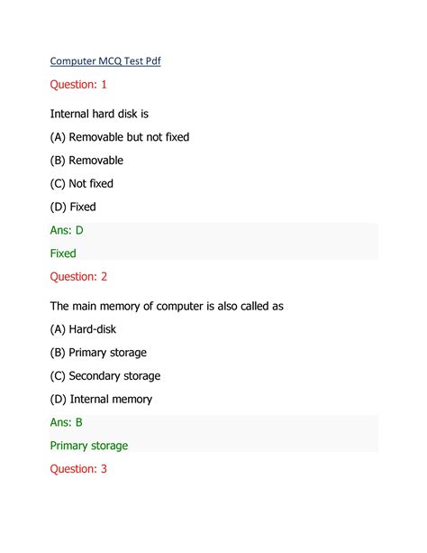 Computer MCQ Test - DCA: Key Concepts and Answers - Studocu