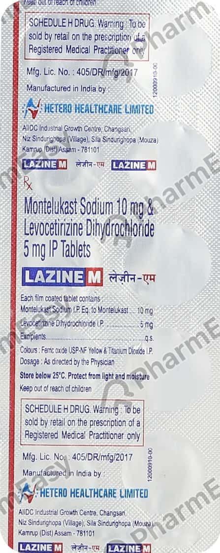 Lazine M Strip Of 10 Tablets: Uses, Side Effects, Price & Dosage ...