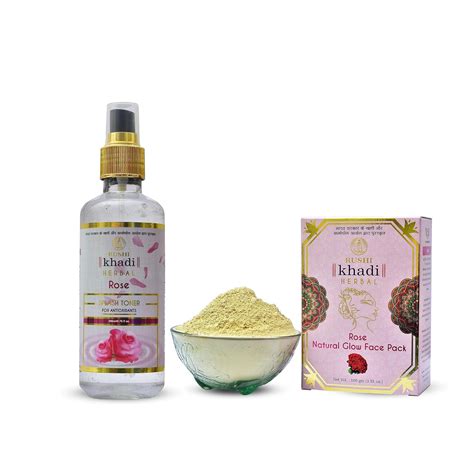 Rushi Khadi Rose face pack powder 100g+Rushi Khadi Rose Water 210ml ...