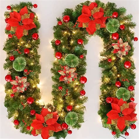 Christmas garland, 2.7 m Christmas tree garland with lights, Christmas ...