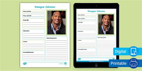 Dwayne Johnson Research and Write Worksheet for 3rd-5th Grade