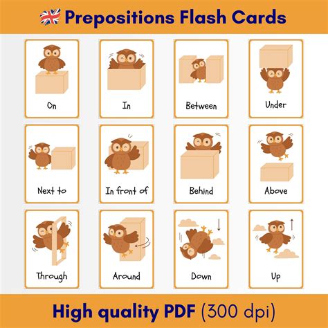 English Prepositions Flash Cards, Prepositions Cards, ESL Flash Cards ...
