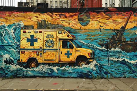 Premium Photo | A vibrant painting depicting an ambulance parked right ...