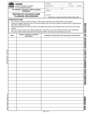 Fillable Online swslhd nsw gov RECORD OF ADVANCE CARE PLANNING ...