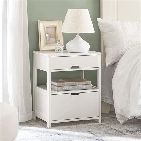 SoBuy White Nightstand with 2 Drawers, Bedside Table, End Table, Side ...