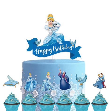 Buy Set of Acrylic Cinderella Happy Birthday Cake Topper, Princess ...