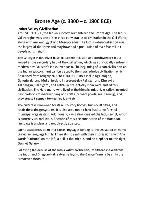 Bronze Age - Ifah - Bronze Age (c. 3300 – c. 1800 BCE) Indus Valley ...