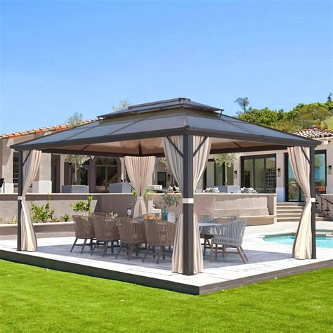 10' X 13' Gazebo Polycarbonate Double Roof Canopy Outdoor Aluminum ...