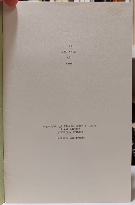 The UFO Wave of 1896 by Loren E. Gross: Very Good Soft cover (1974) 1st ...