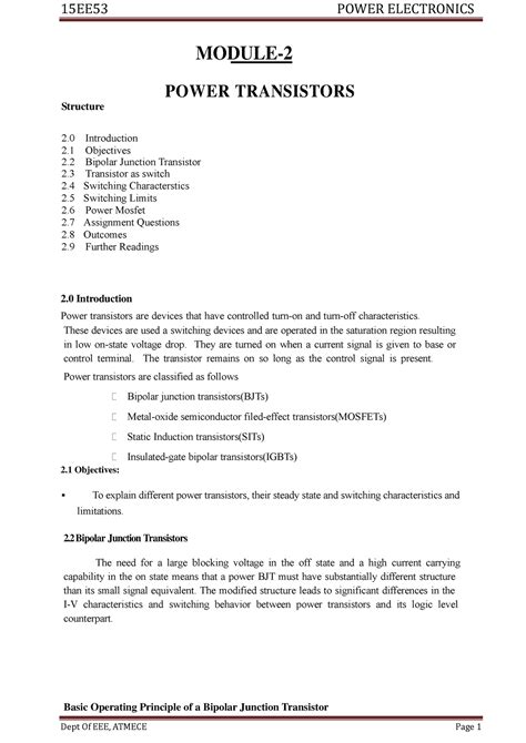 M2 - Lecture Note - MODULE- POWER TRANSISTORS Structure 2 Introduction ...