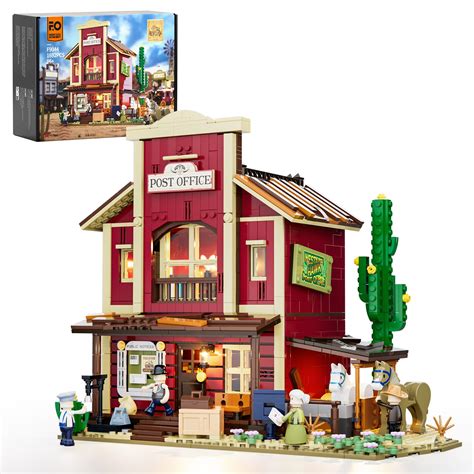 Amazon.com: FUNWHOLE Old West Post Office Lighting Building-Bricks Set ...
