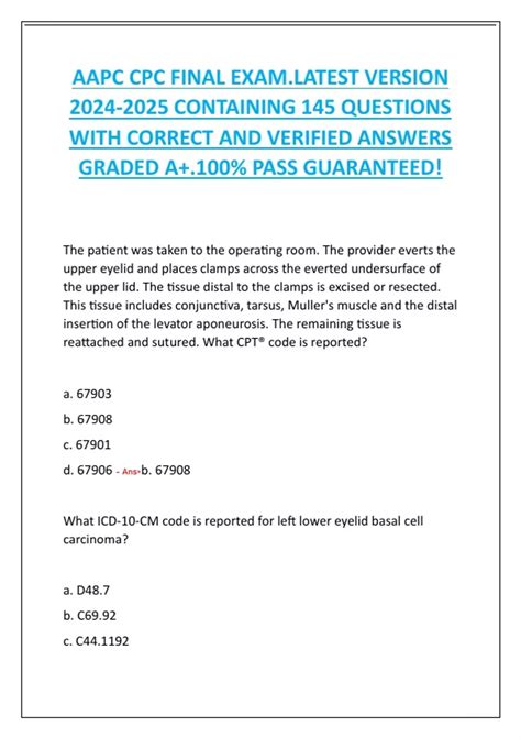 AAPC CPC FINAL EXAM.LATEST VERSION CONTAINING 145 QUESTIONS WITH ...