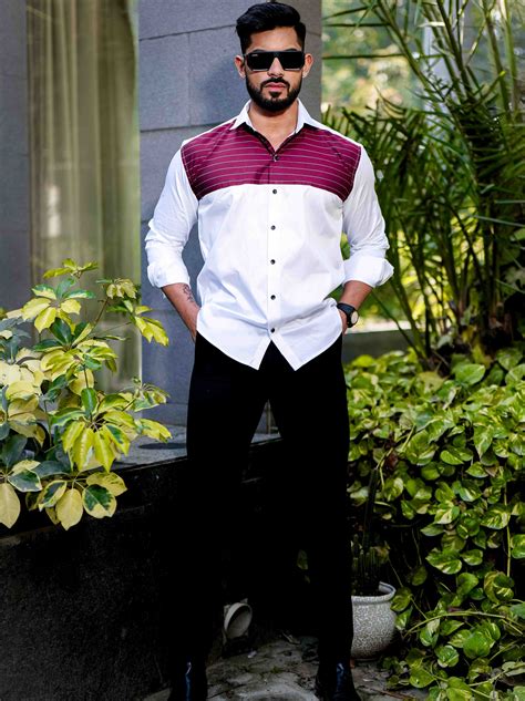 White & Maroon Satin Cotton Cut N Sew Shirt – The Foomer