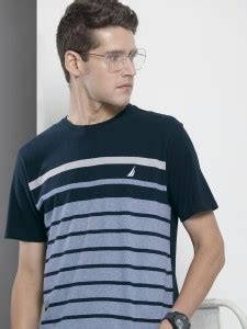 NAUTICA Striped Men Round Neck Dark Blue T-Shirt - Buy NAUTICA Striped ...