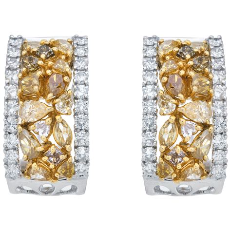 Edwardian Inspired Old Cut Diamond 18K White Yellow Gold Earrings For ...