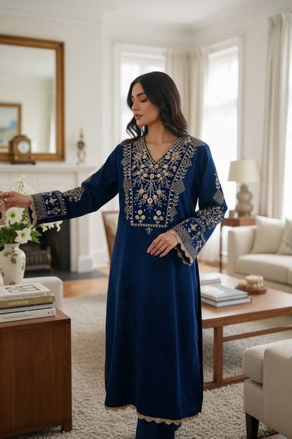 Midnight Blue Velvet Kurta with Zardozi – A Royal Classic Reimagined ...