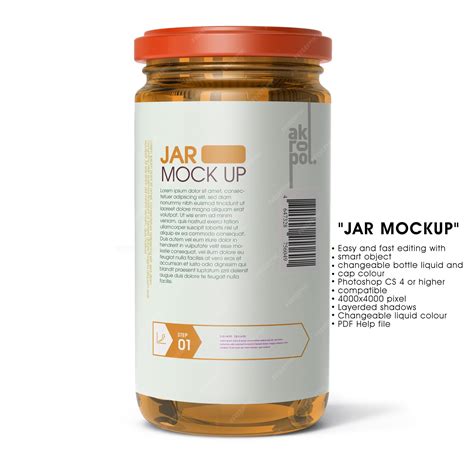 Blue Square Base Jar Mockup Psd 16Oz