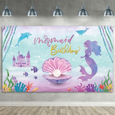 Buy Happy Birthday Decorations Banner Mermaid Birthday Banner Backdrop ...