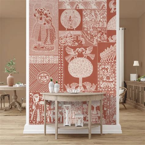 Geet Madhubani Wallpaper | Life n Colors | Terracotta Red