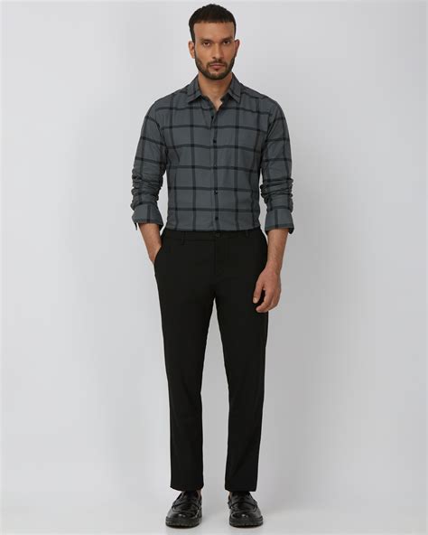 Buy Dark Grey Windowpane Check Slim Fit Casual Shirt Online at Muftijeans