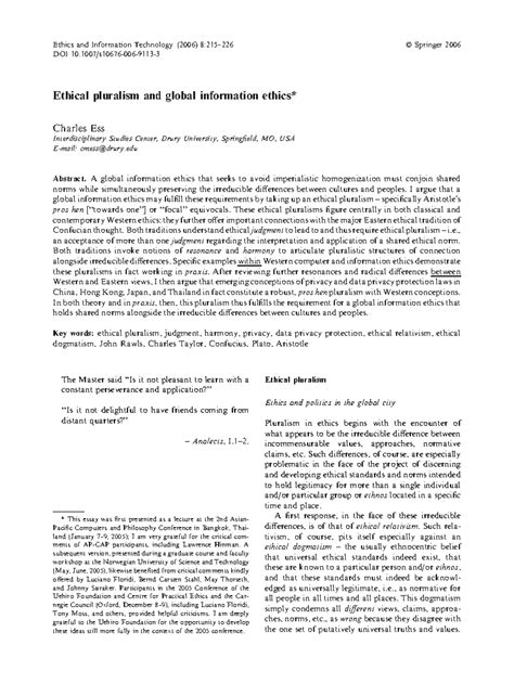 Ethical pluralism - A global information ethics that seeks to avoid ...