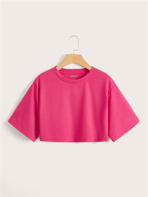 Solid Drop Shoulder Crop Tee | Cute outfits, Preppy tops, Pink outfits