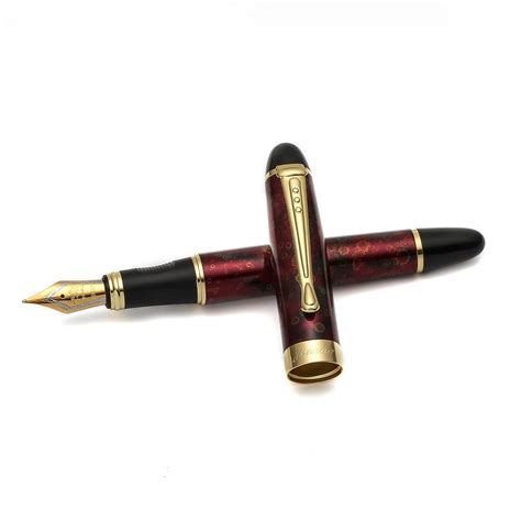 Jinhao Classic Fountain Pen, Luxury Gold Flower Trim, Red color Steel ...