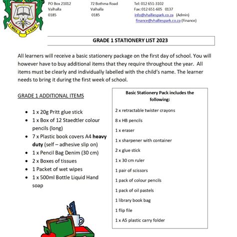 Stationery List for School 的图像结果