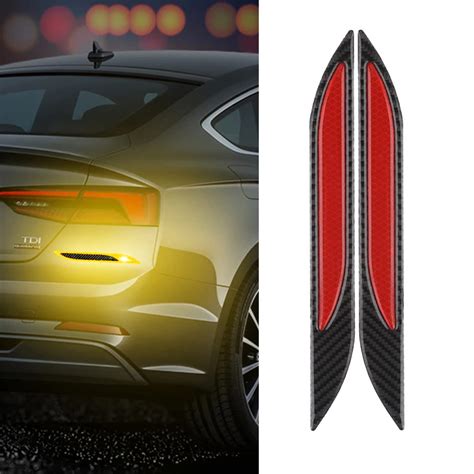 Kelenate® (Black Red) (2Pcs) Carbon Fiber Bumper Reflective Strips ...