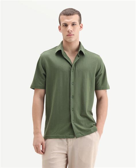 Buy Zipo - Light Olive Jacquard Relaxed Fit Shirt| Rare Rabbit