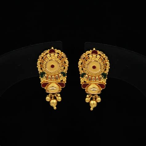 Rajasthani 22k Gold stud Earrings handmade jewelry, indian handmade we ...