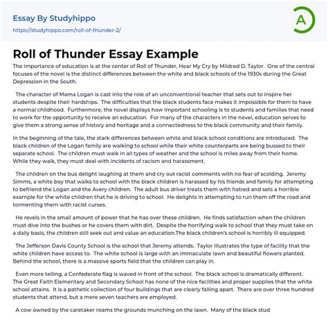 Roll of Thunder Essay Example | StudyHippo.com