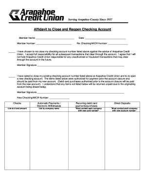 Fillable Online Affidavit to Close and Reopen Checking Account ...
