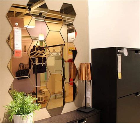 Bikri Kendra Glass-Hexagon 24 Golden Mirror Stickers For Wall,Acrylic ...