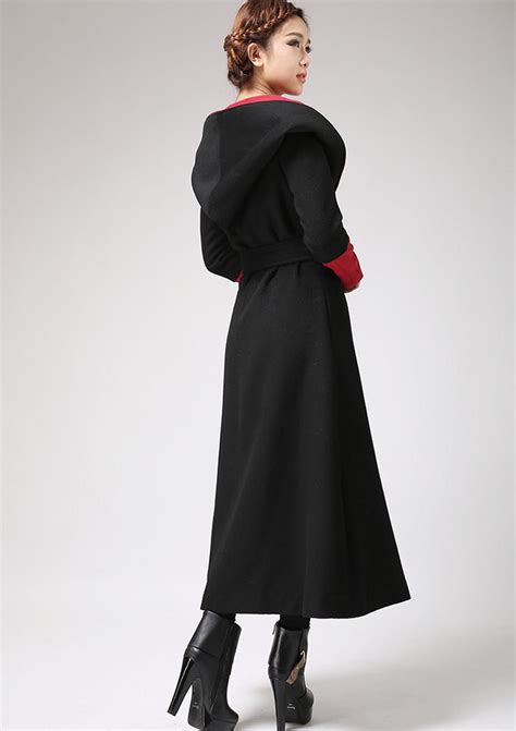 Hooded Long Wool Coat Women, Warm Winter Wool Coat, Red Trench Coat ...