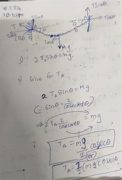 5. A chain of mass 'm' is attached at two points A and B of two fixed ...